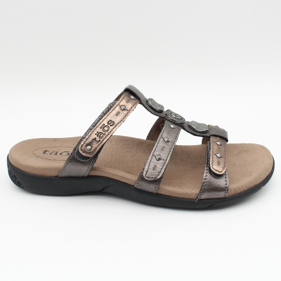 Taos Slide Sandals Womens Size 7 Bronze Leather - Picture 2 of 11